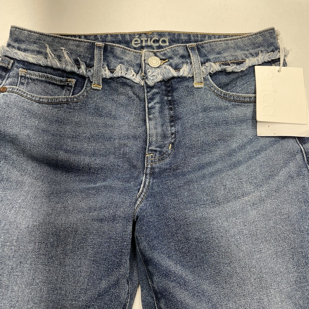 Etica Women's Jeans 29 Gigi Blue Curvy Raw Edge‎ Angled Ankle